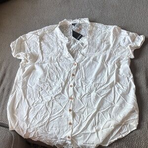 torrid White Lace Yoke Button Front Top
